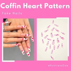 Coffin Heart Pattern Fake Nails - 24pcs